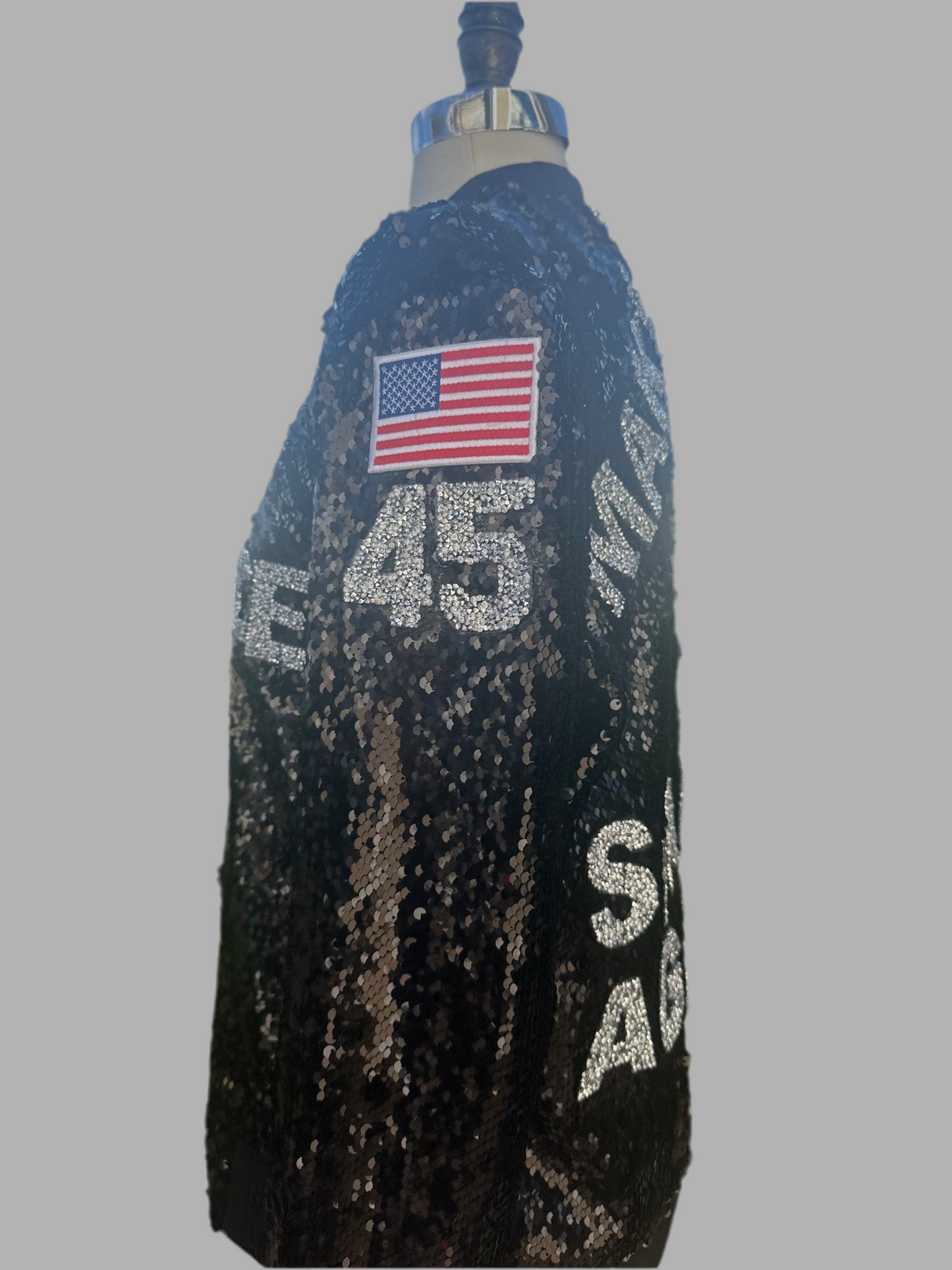 Custom "MAKE AMERICA SPARKLE AGAIN" Black/Silver Sequin Jacket