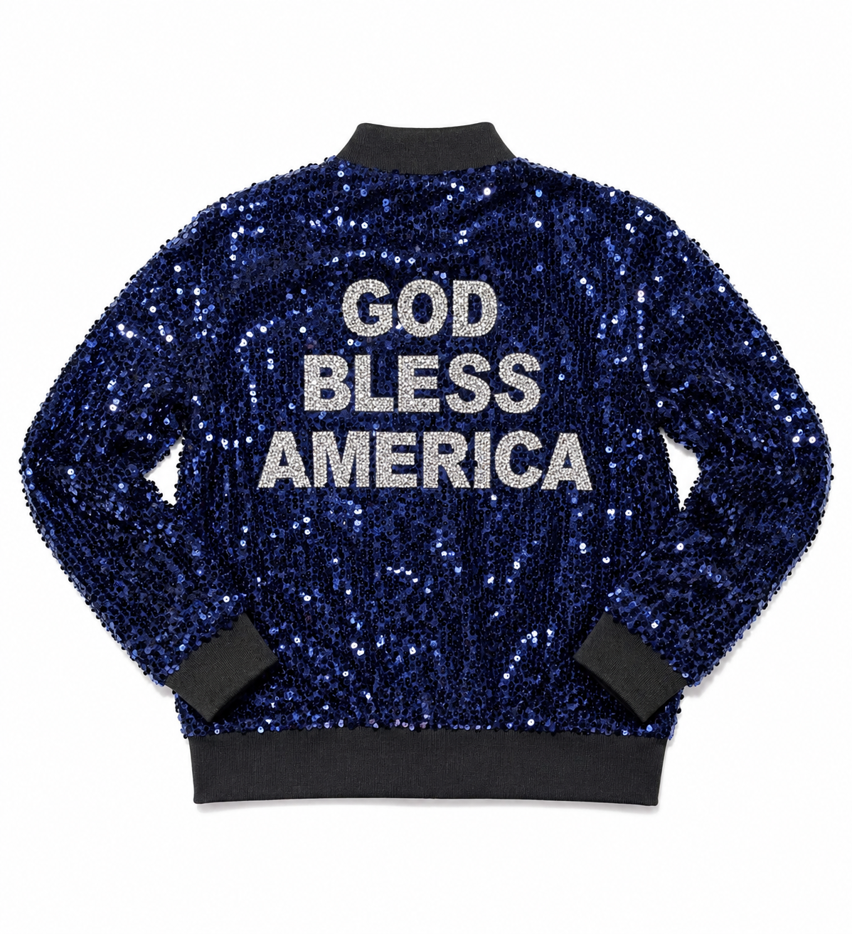 Custom Navy "GOD BLESS AMERICA" Sequin Jacket