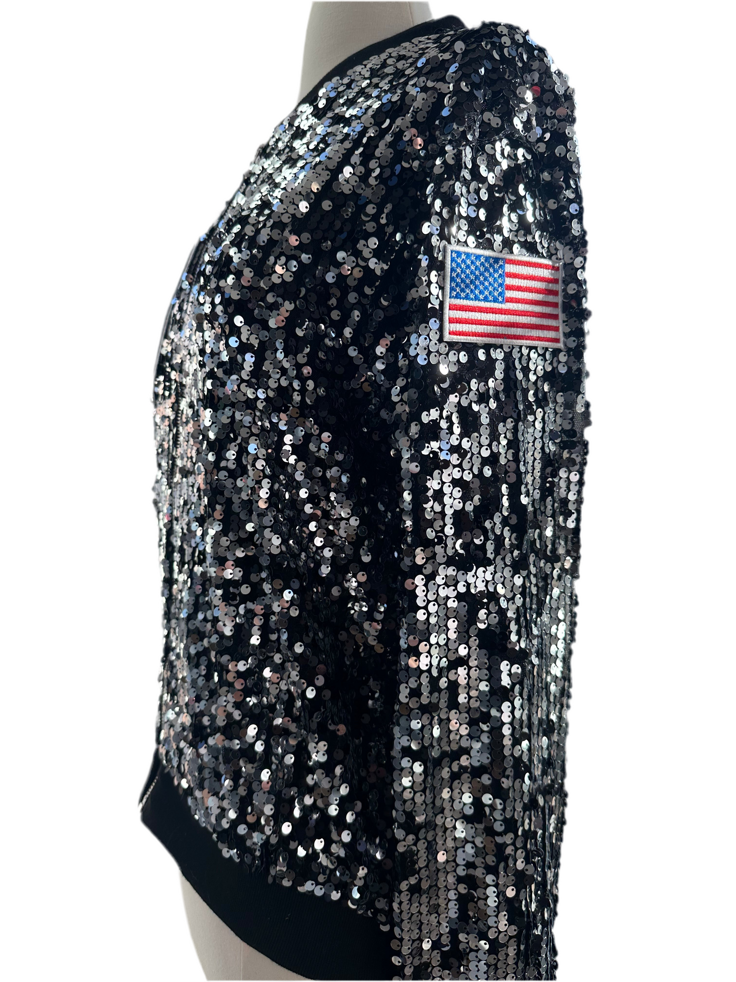 Custom Silver & Black "MAGA" Sequin Jacket
