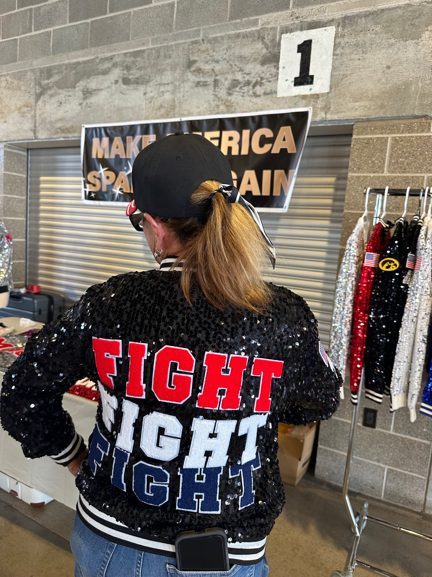 Black "FIGHT FIGHT FIGHT" Sequin Jacket