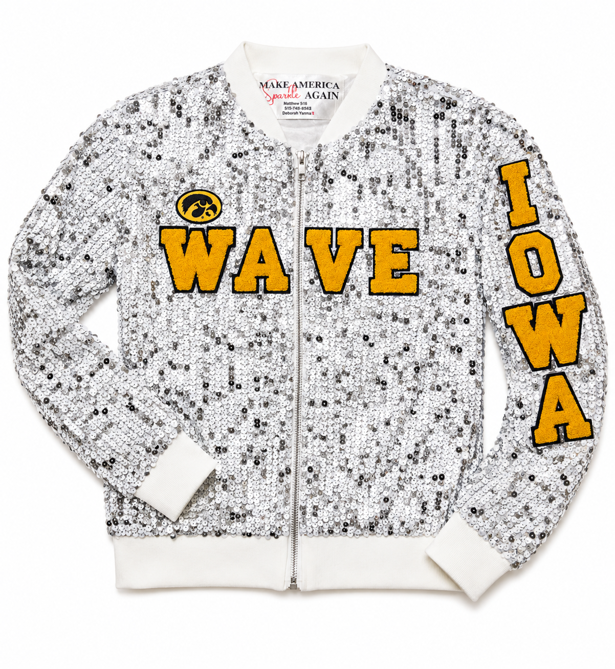 Custom White " LETS GO HAWKS!" Sequin Jacket