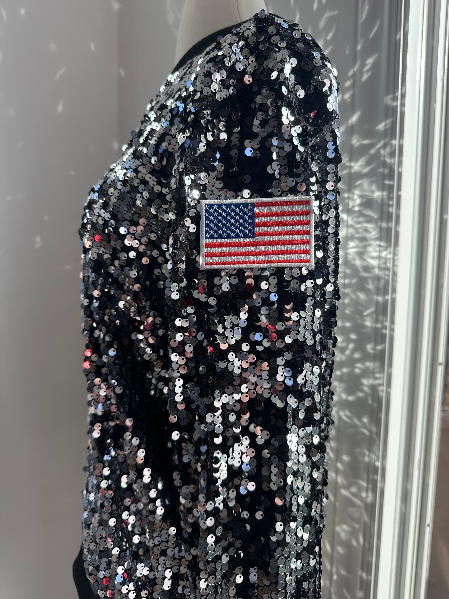 Custom Silver White "MAGA" Sequin Jacket