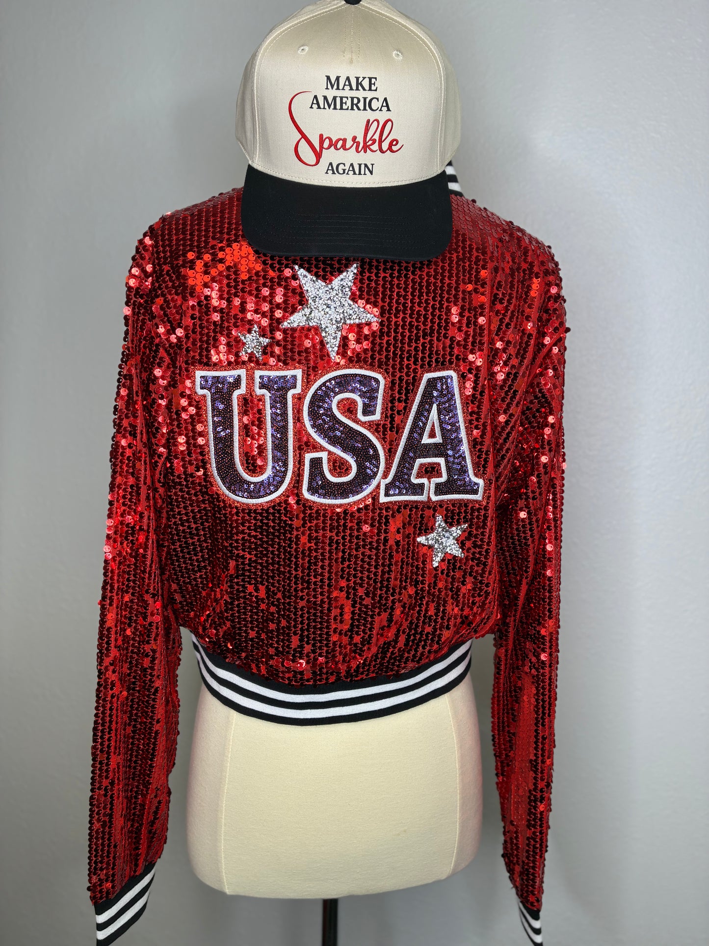 Cropped Red Sequin Jacket