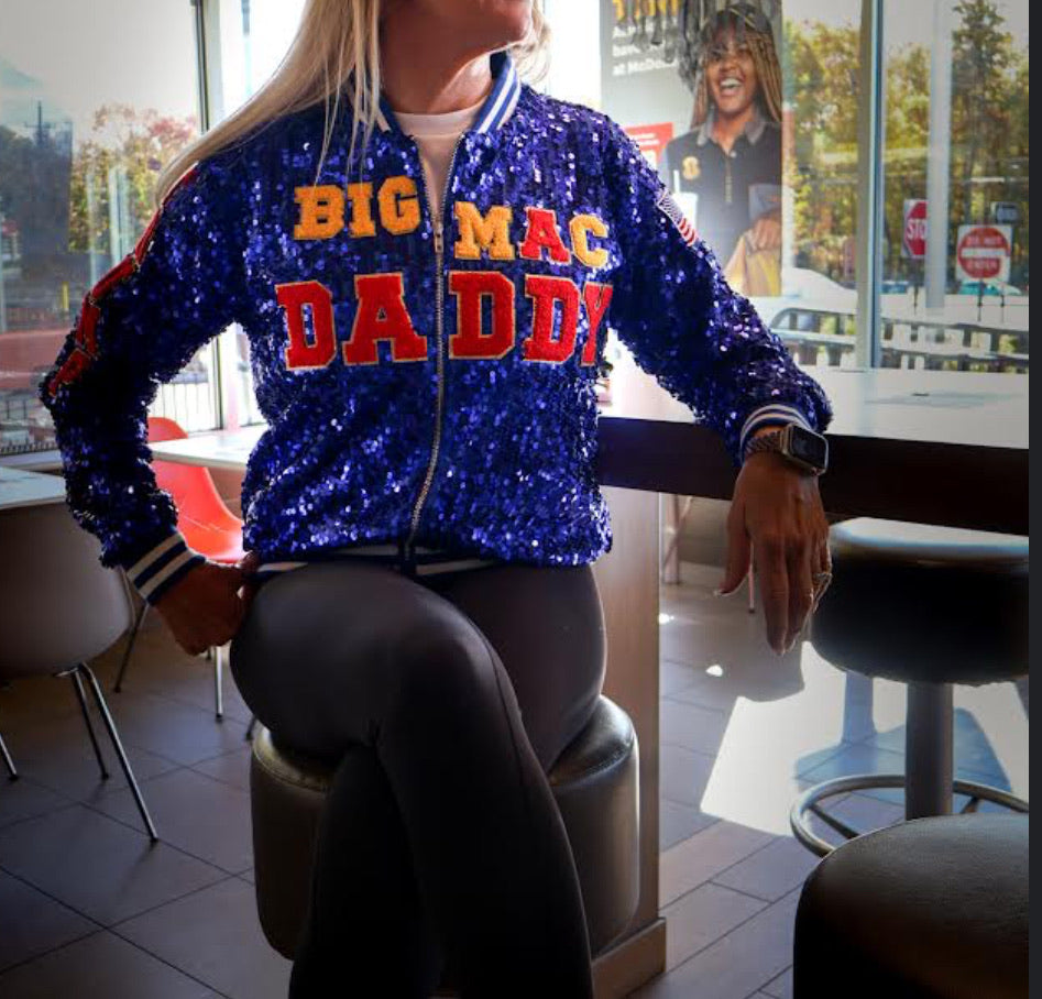 Custom "Make Fries Great Again" Blue Sequin Jacket