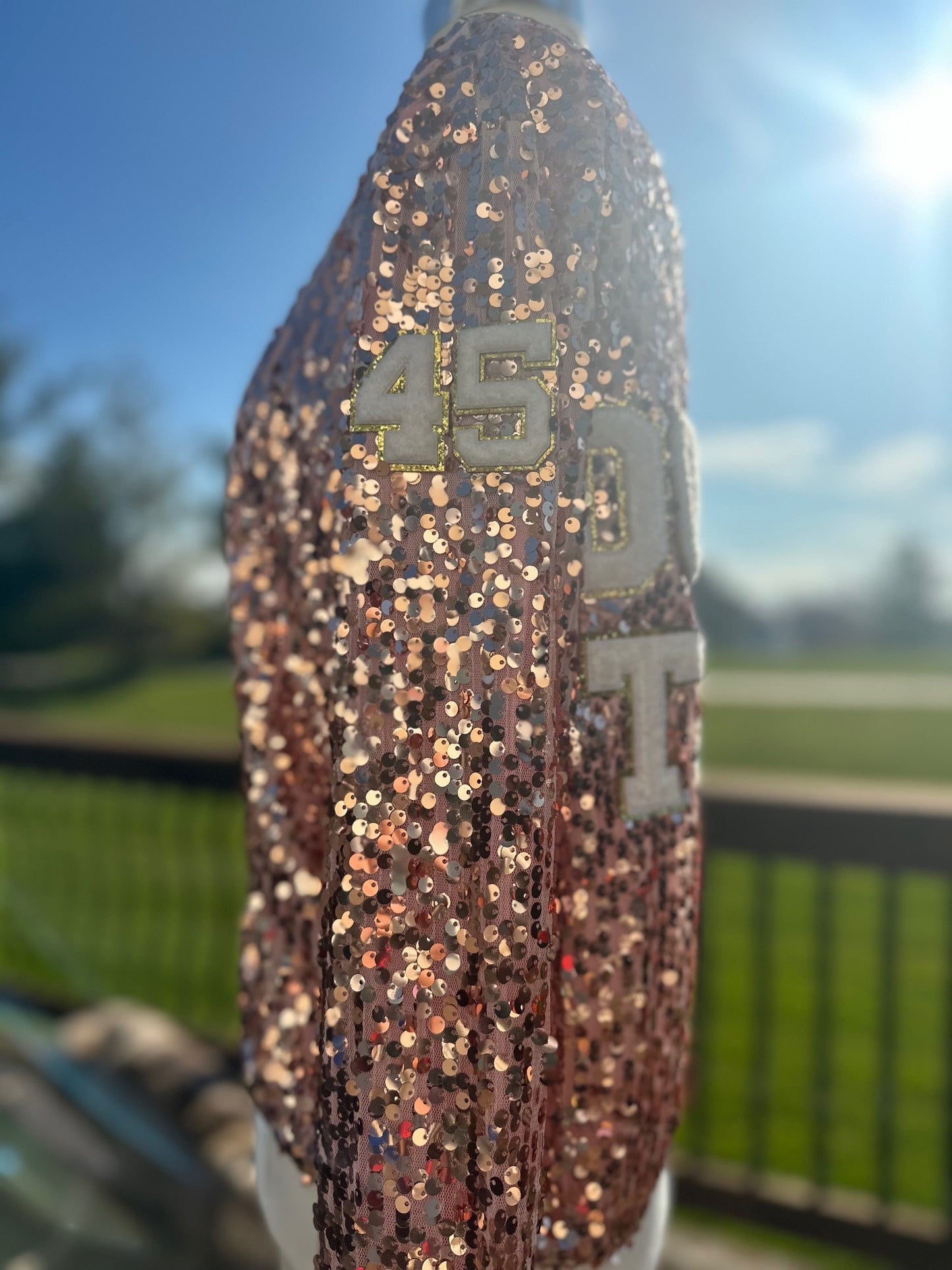 Custom "DONALD TRUMP" Rose Gold/White Sequin Jacket