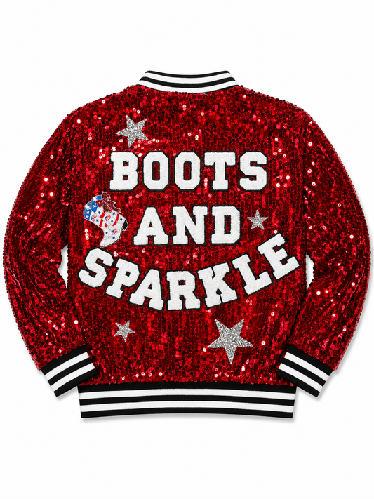 Custom Red "BOOTS AND SPARKLE" Red Sequin Jacket