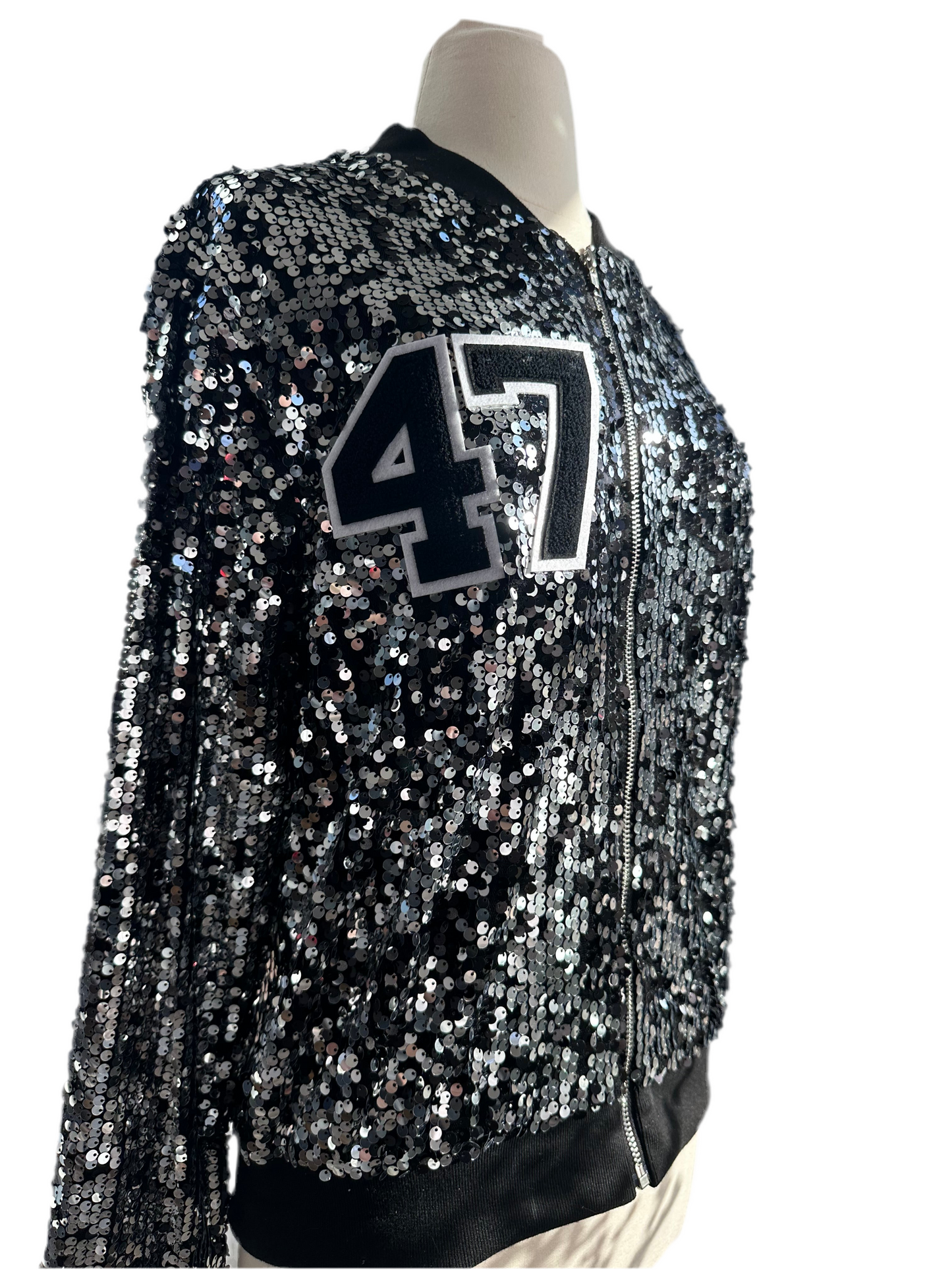 Custom Silver & Black "MAGA" Sequin Jacket