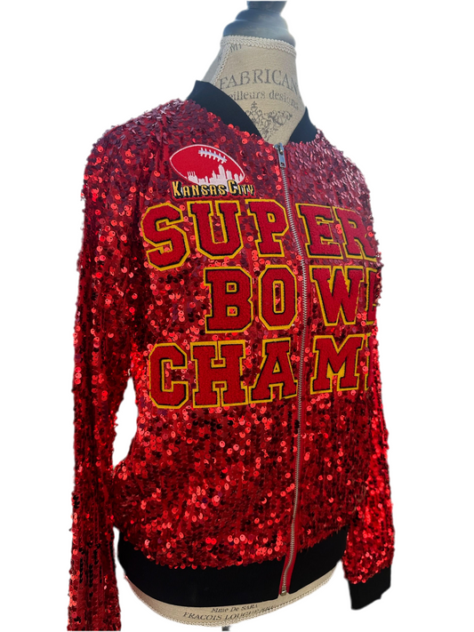 Custom Red Kansas City Chiefs Super Bowl Sequin Jacket