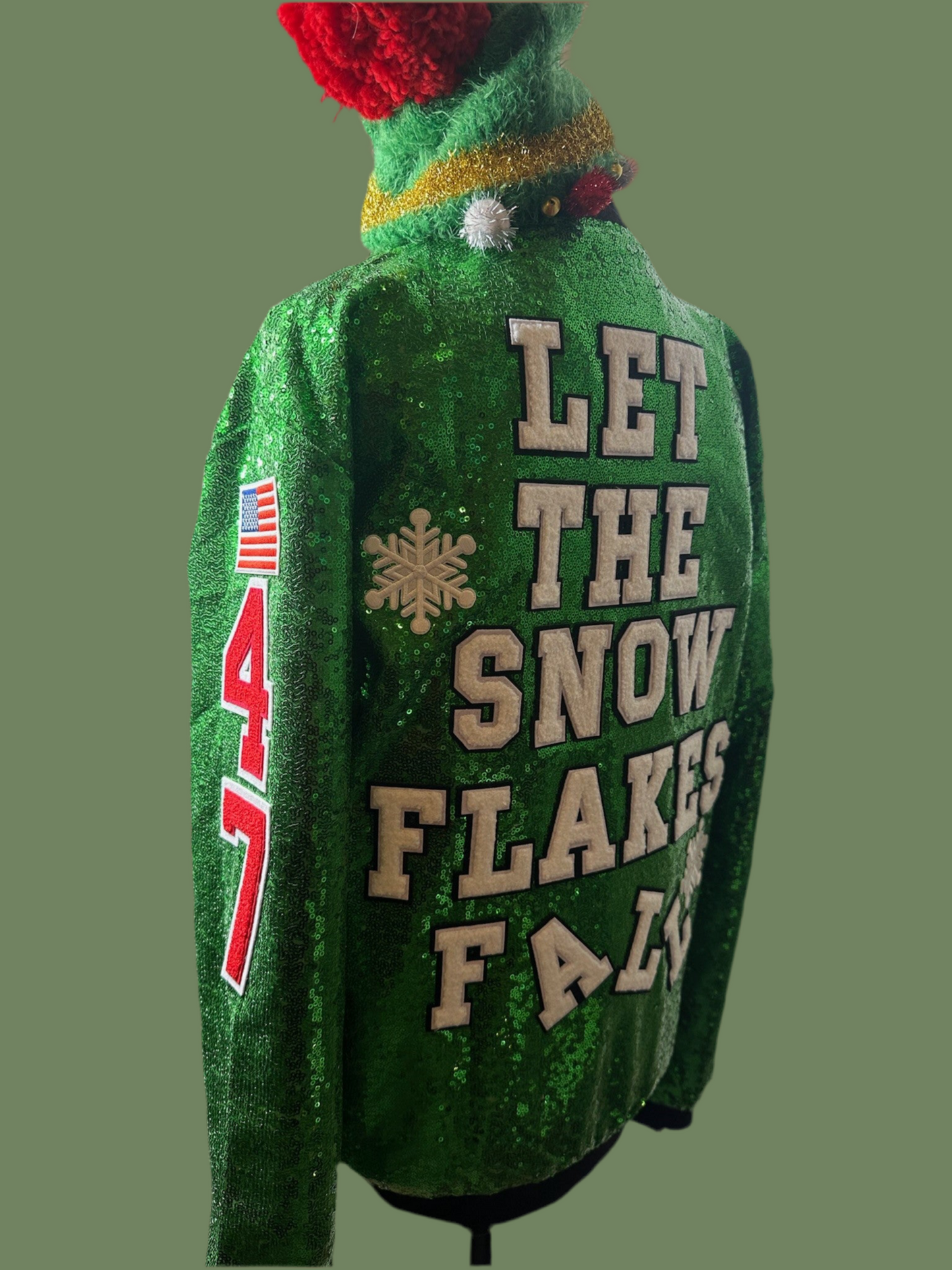 Custom Green "LET THE SNOW FLAKES FALL" Jacket