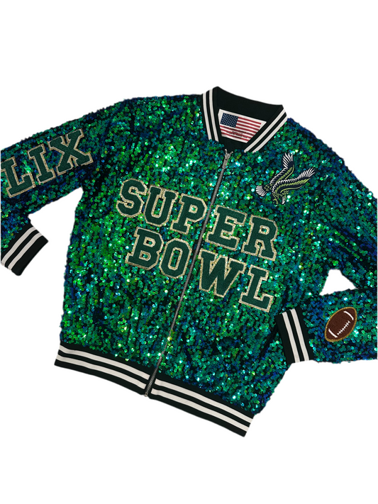 Custom Green “FLY EAGLES" Super Bowl Sequin Jacket