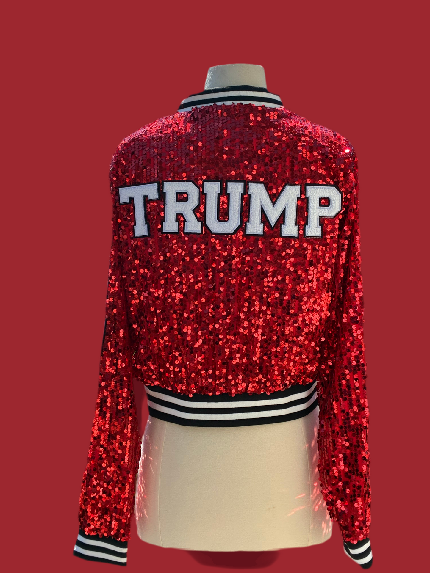 Red Cropped “ TRUMP” “MAGA” “ 47” Sequin Jacket