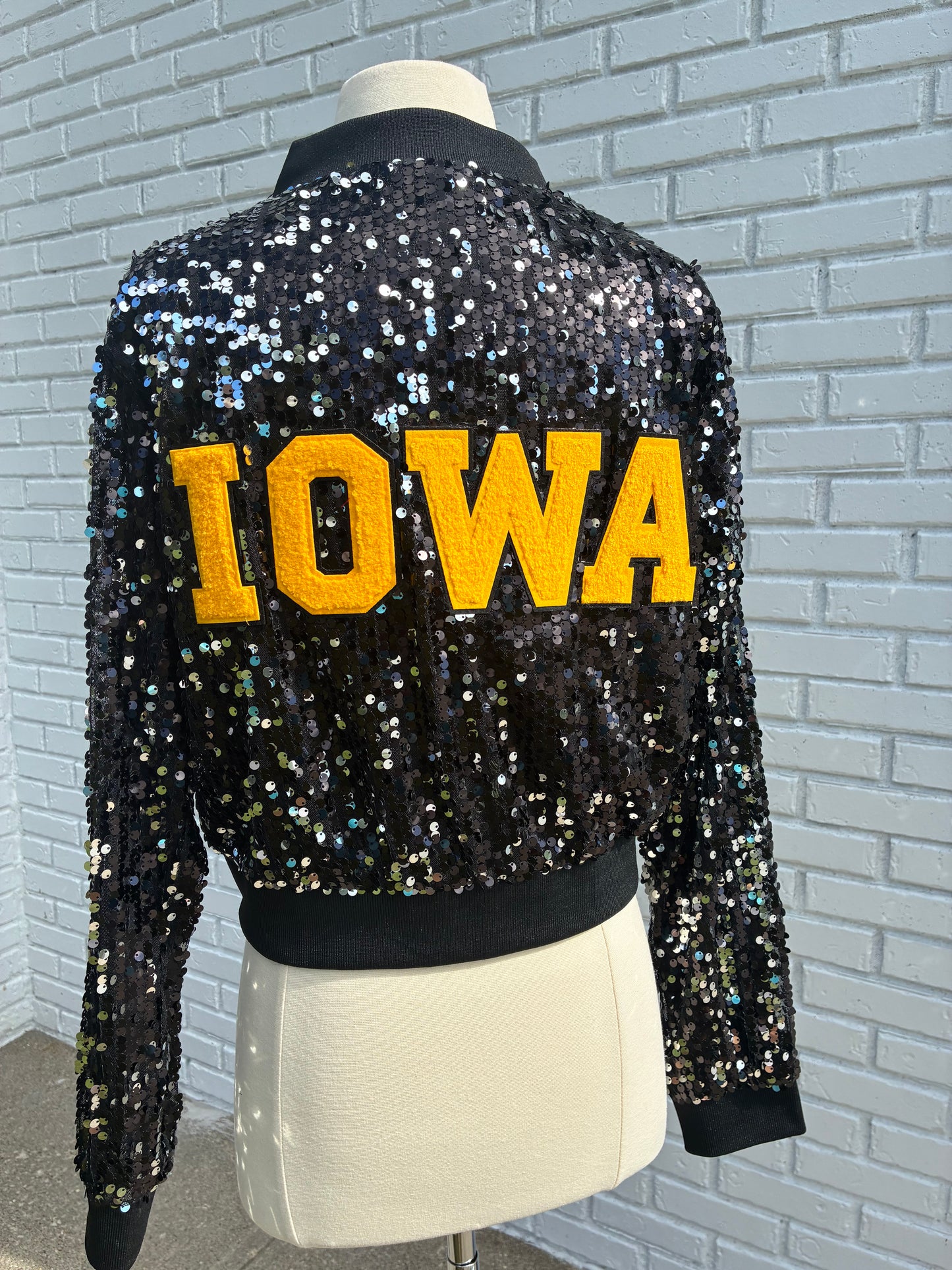 Custom “Crop” Black Iowa Sequin Jacket
