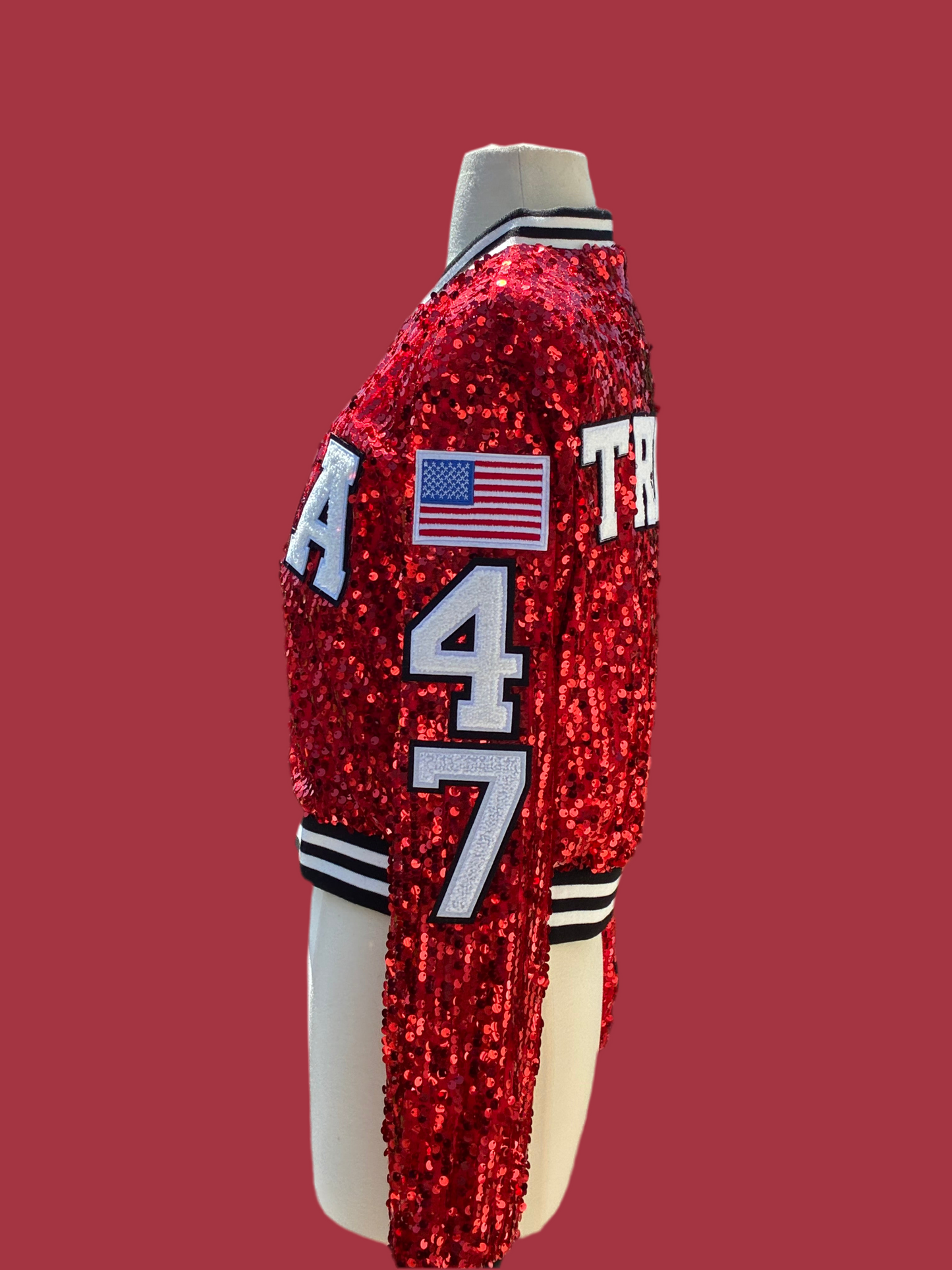 Red Cropped “ TRUMP” “MAGA” “ 47” Sequin Jacket
