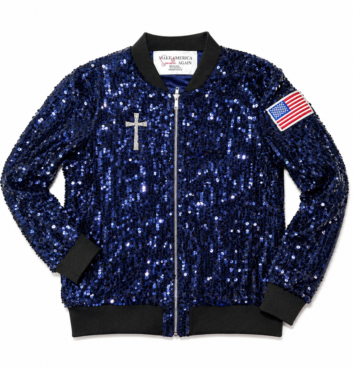 Custom Navy "GOD BLESS AMERICA" Sequin Jacket