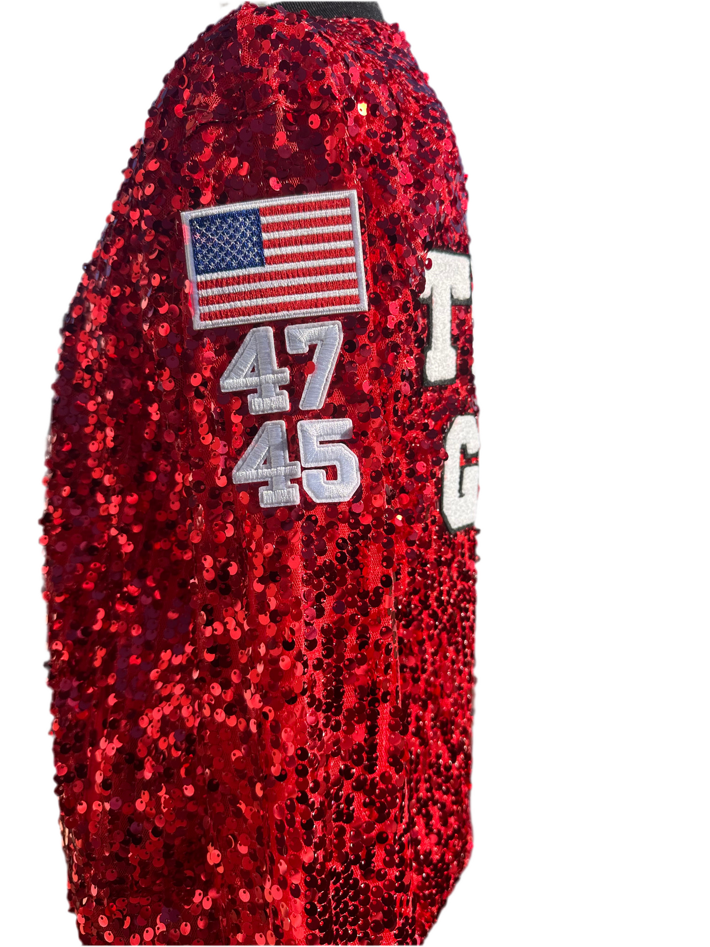 Custom Red "TRUMP GIRL" Sequin Jacket