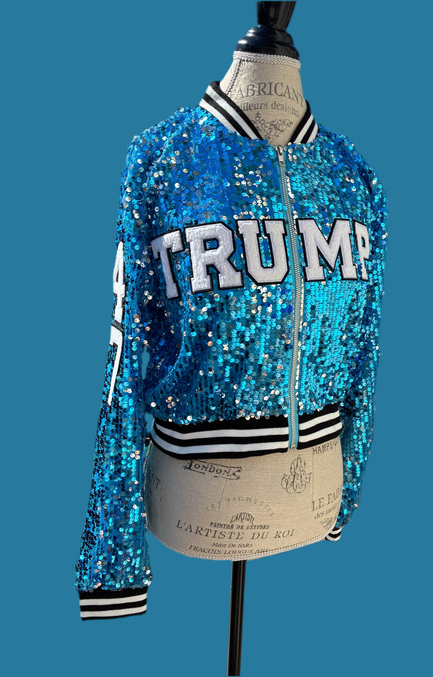 Custom Aqua Blue Cropped Sequin Jacket