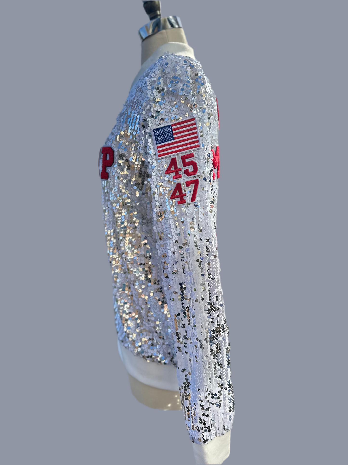 Custom "Let Me Get My Shoes" White/Silver Sequin Jacket