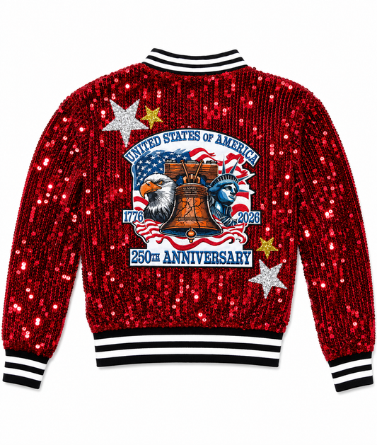 Commemorative  SPARKLY "250 AMERICA" Red Cropped Jacket!