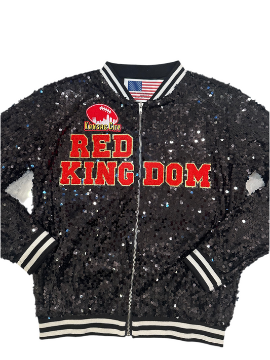 Custom Black “Red Kingdom" Kansas City Chiefs Super Bowl Sequin Jacket