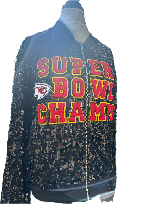 Custom Black Kansas City Chiefs Super Bowl Sequin Jacket