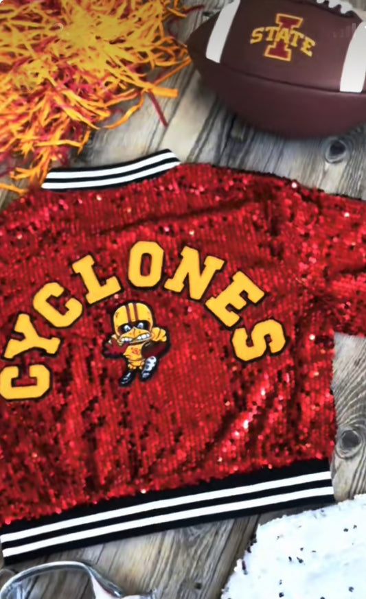 Custom “Crop” Red Cyclones Sequin Jacket