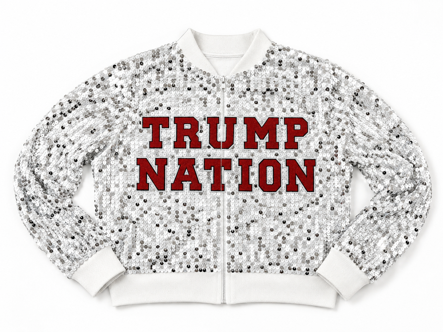 White /silver sparkle  "TRUMP NATION" Sequin Jacket