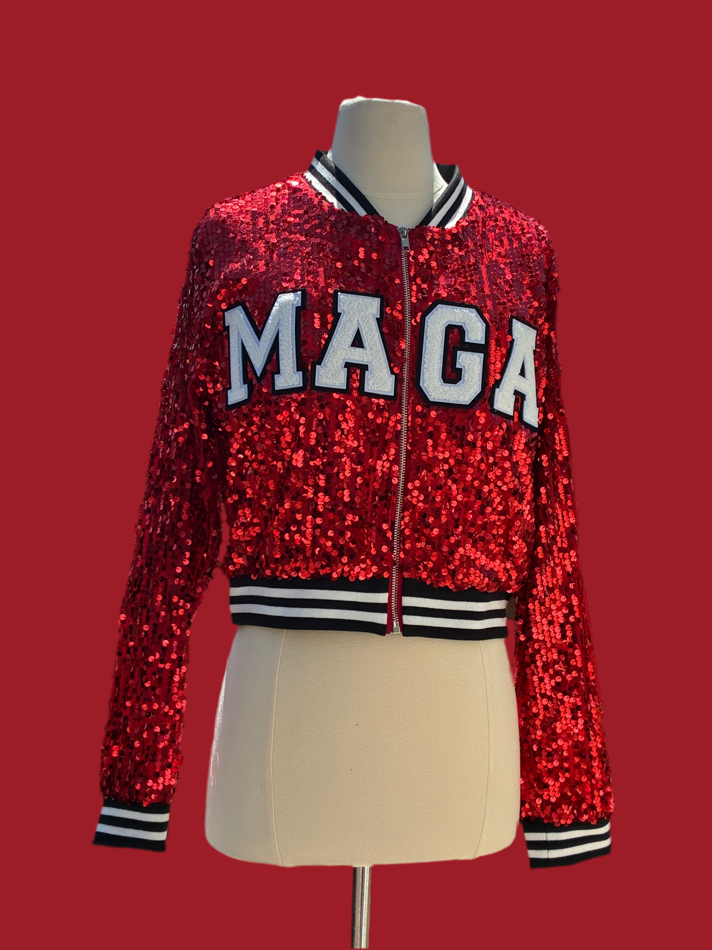 Red Cropped “ TRUMP” “MAGA” “ 47” Sequin Jacket