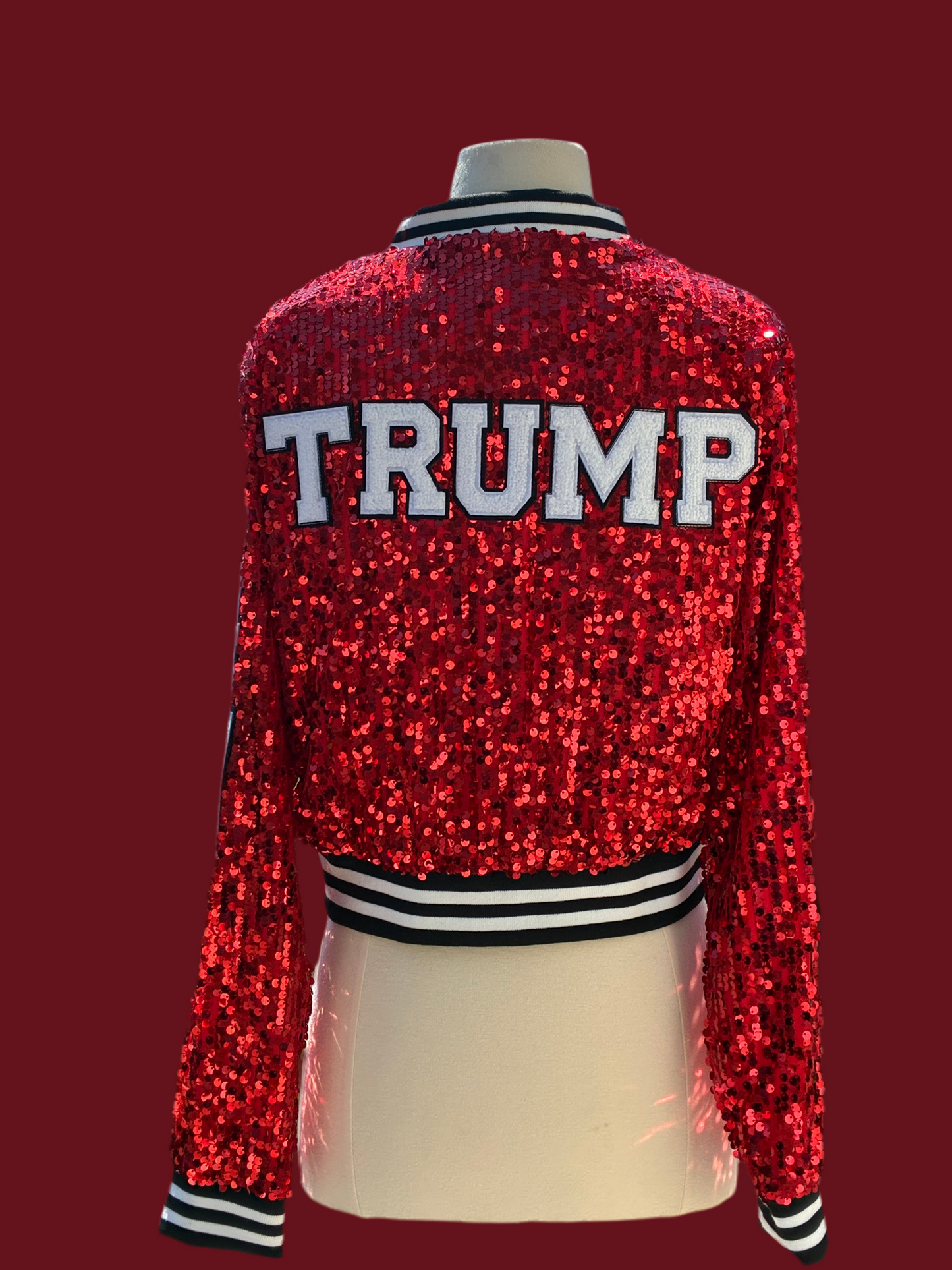 Red Cropped “ TRUMP” “MAGA” “ 47” Sequin Jacket