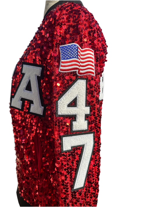 Custom Red "GOD BLESS USA" Sequin Jacket