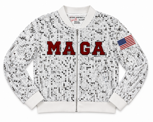 White /silver sparkle  "TRUMP NATION" Sequin Jacket