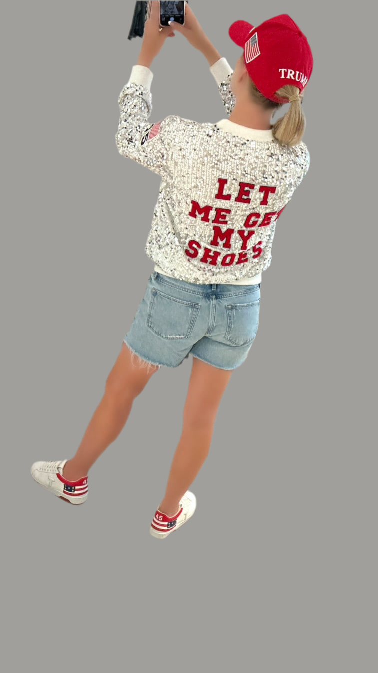 Custom "Let Me Get My Shoes" White/Silver Sequin Jacket