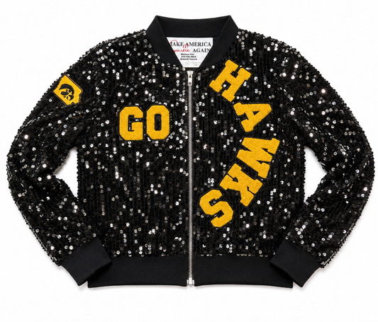 Custom “Crop” Black Iowa Sequin Jacket