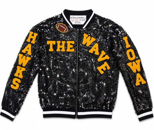 Custom Black "FIGHT FOR IOWA"  Sequin Jacket