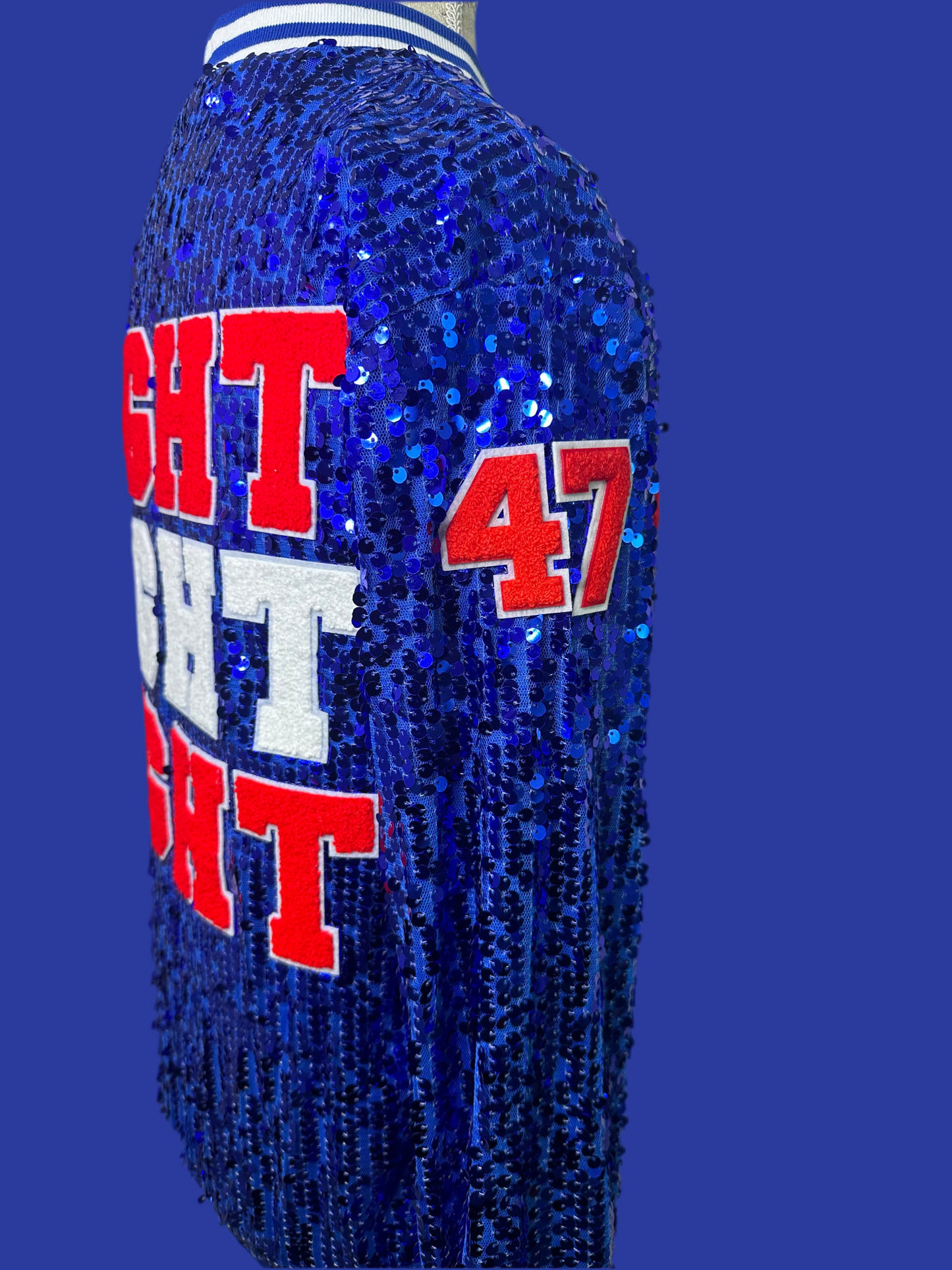Blue "FIGHT FIGHT FIGHT" Sequin Jacket