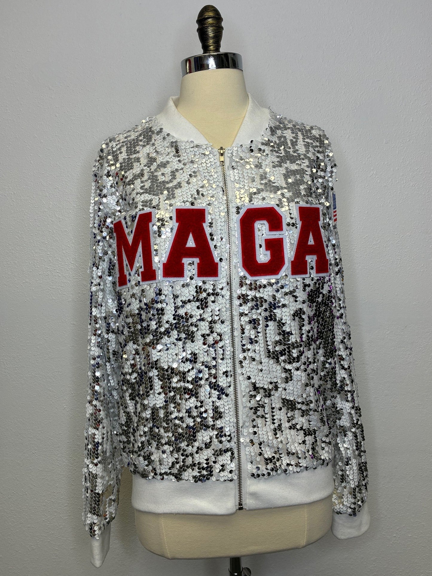 Custom PARTY IN THE USA Silver/White MAGA Sequin Jacket