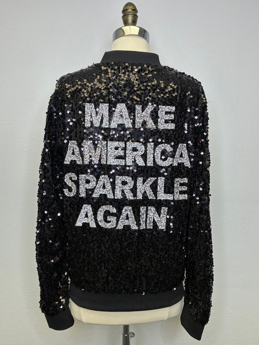 MAKE AMERICA SPARKLE AGAIN Black/Silver Sequin Jacket