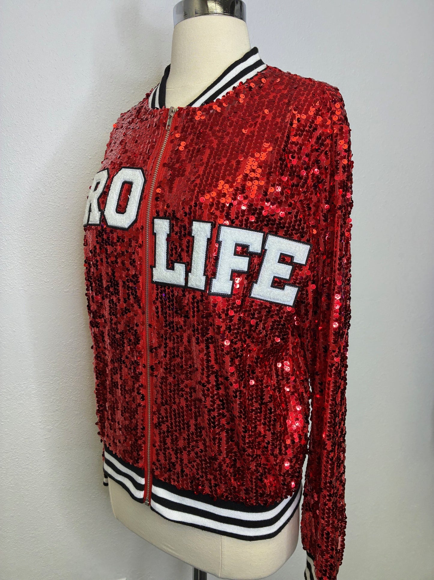 Custom Red "PRO LIFE" Sequin Jacket