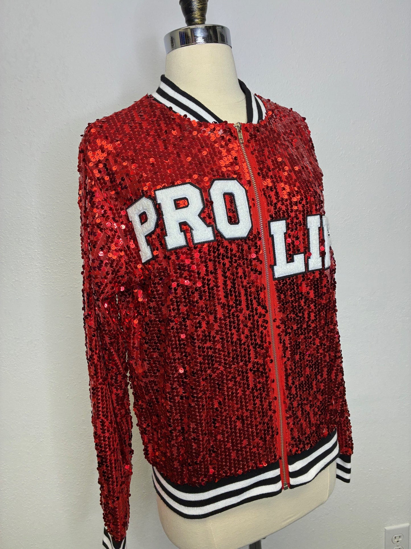 Custom Red "PRO LIFE" Sequin Jacket