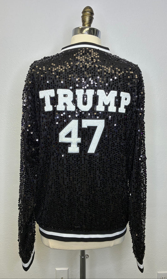 Custom Black "TRUMP 47" MAGA Sequin Jacket