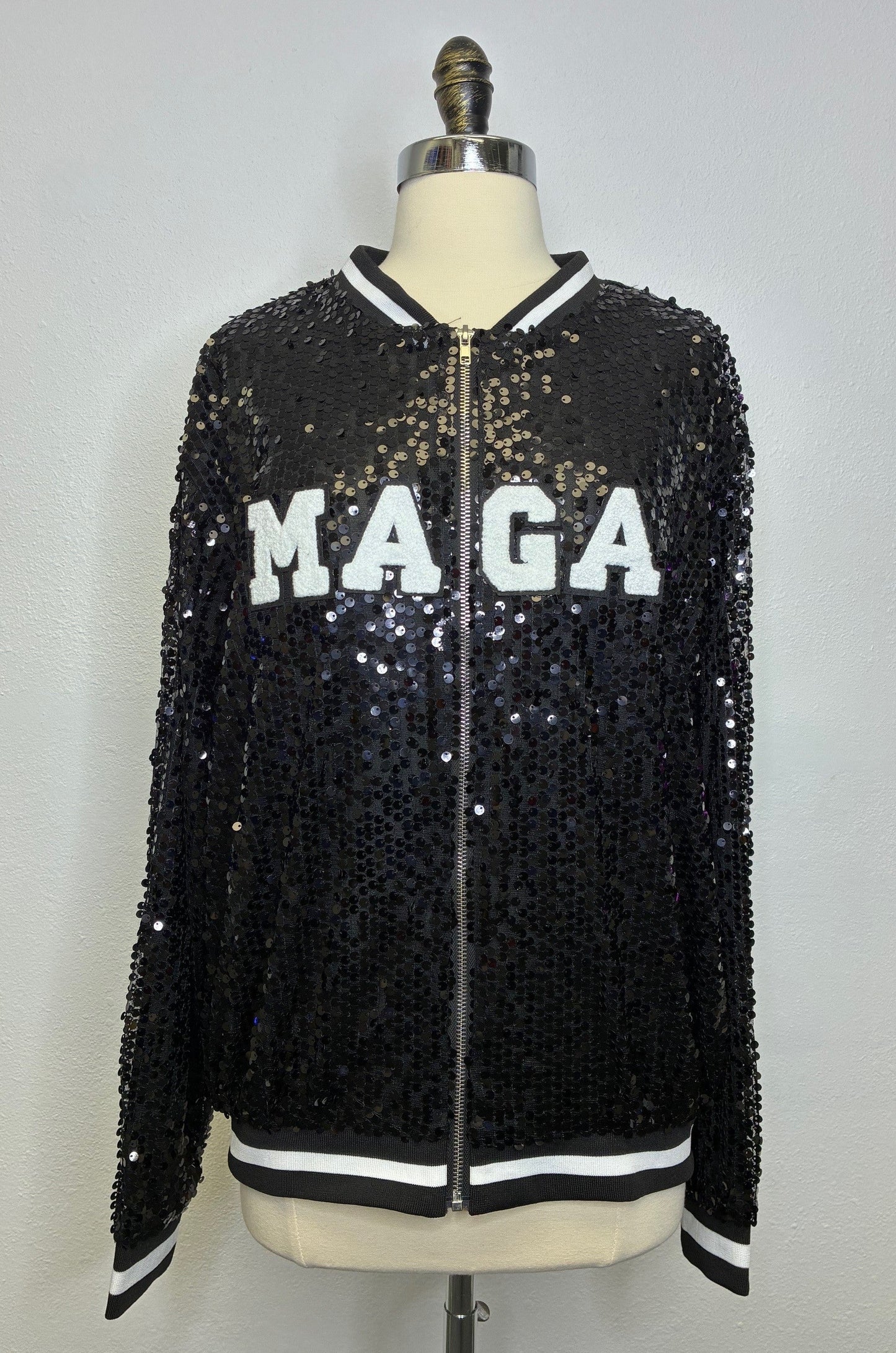 Custom Black "TRUMP 47" MAGA Sequin Jacket