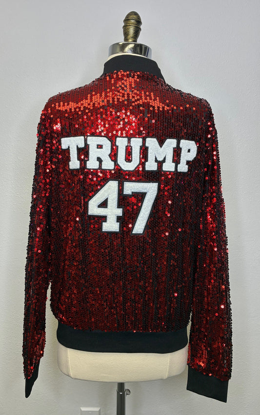 Custom Red "TRUMP 47" MAGA Sequin Jacket