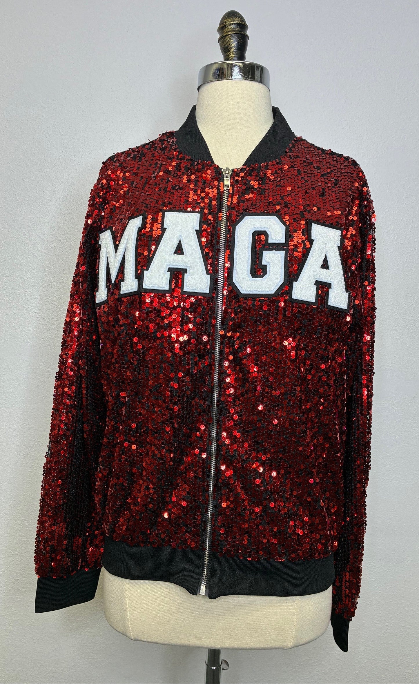 Custom Red "TRUMP 47" MAGA Sequin Jacket