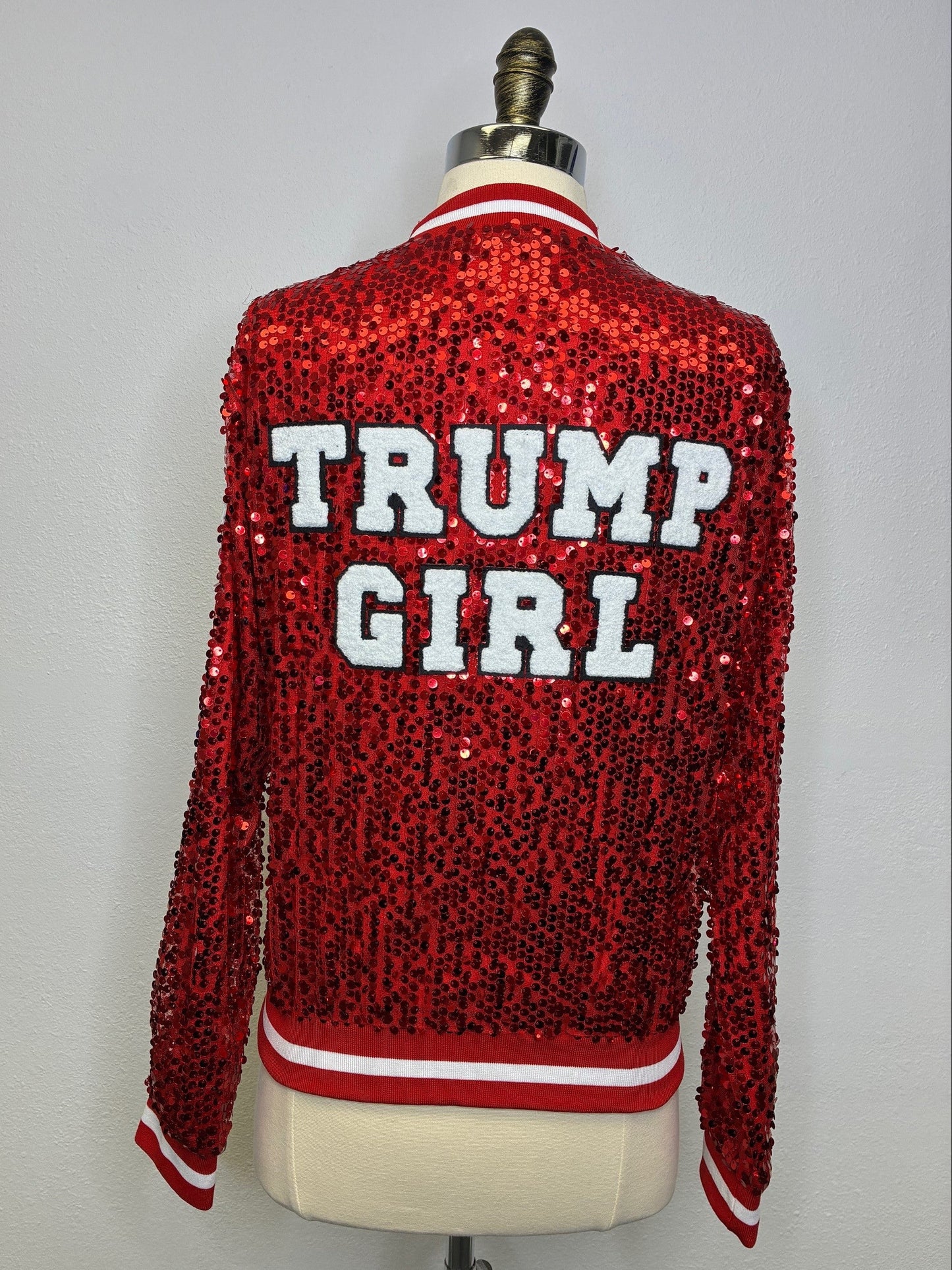Custom Red "TRUMP GIRL" MAGA Sequin Jacket
