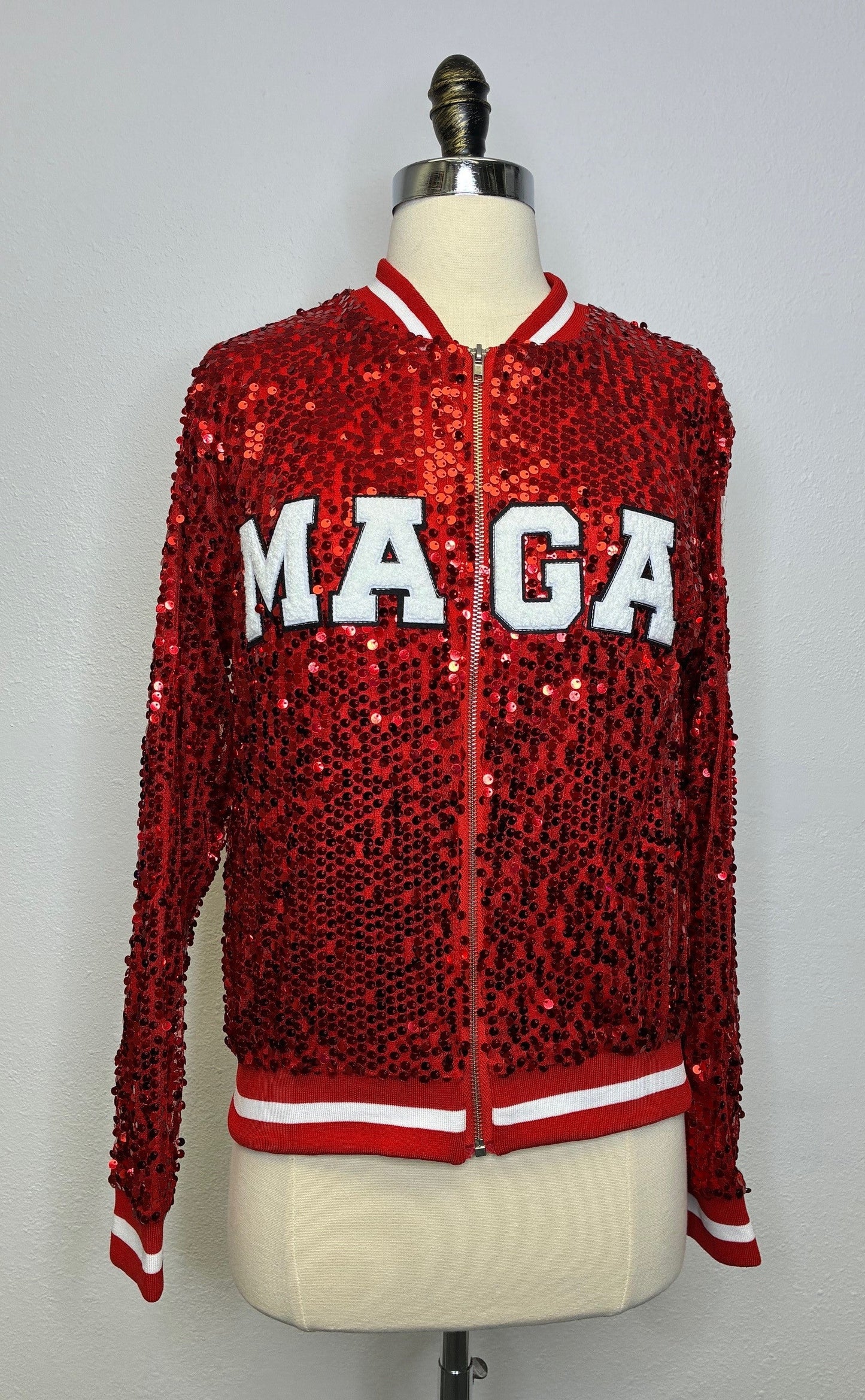 Custom Red "TRUMP GIRL" MAGA Sequin Jacket