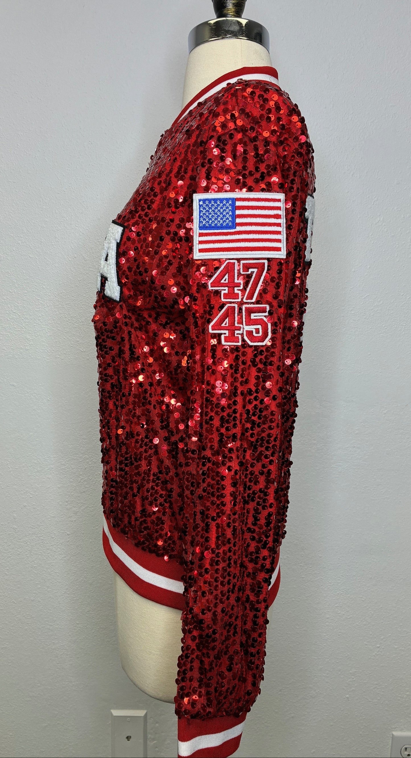 Custom Red "TRUMP GIRL" MAGA Sequin Jacket